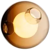 Bocci 28 wall light, yellow glass, spherical fixture with amber shell containing translucent glass elements and warm light emission.
